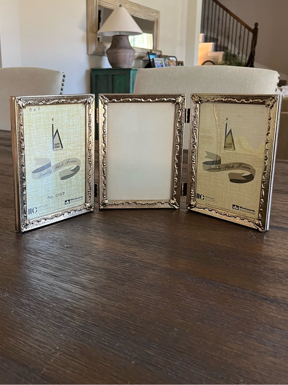 Vintage | Brass Gold Frame | Tri-Fold Hinged Picture Frame